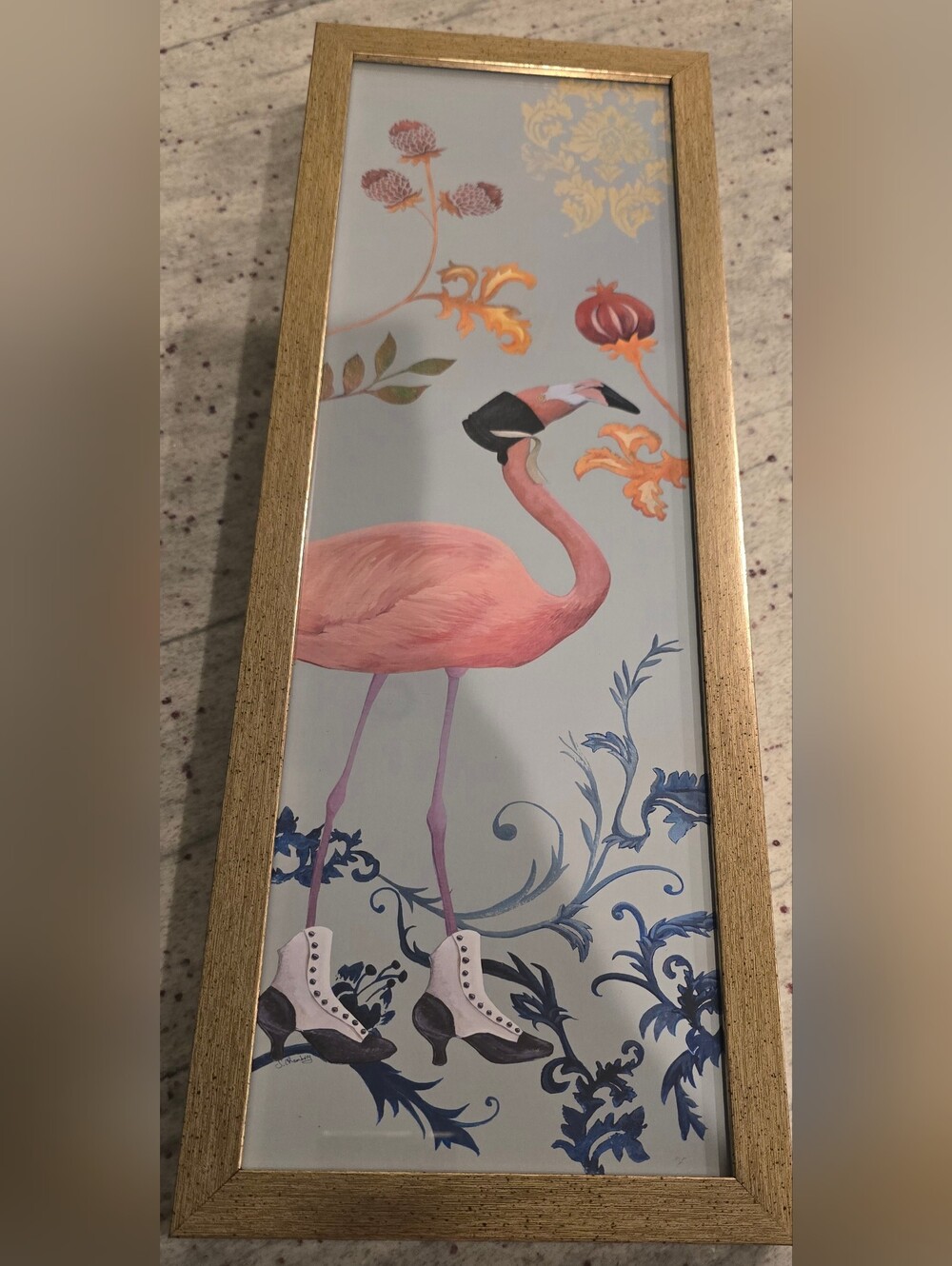 Framed Pink Flamingo Wall Art, Like New